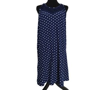 Sleeveless Dress Polka Dot Lace Casual‎ Summer Sun Dress Navy Size L